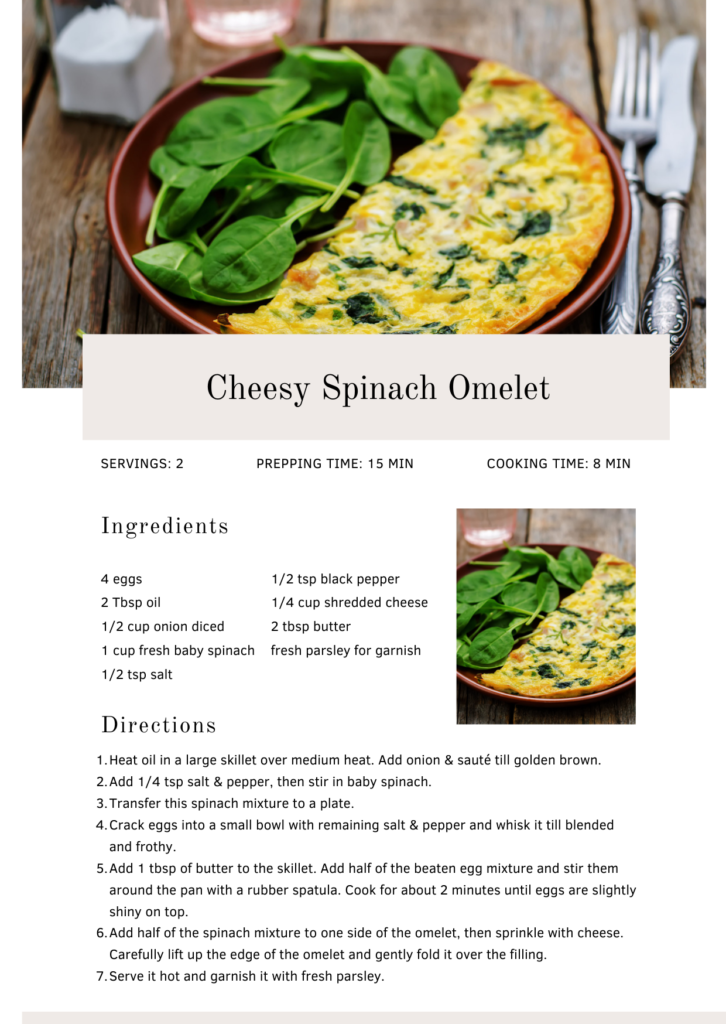 Recipe Card of Cheesy spinach Omelet